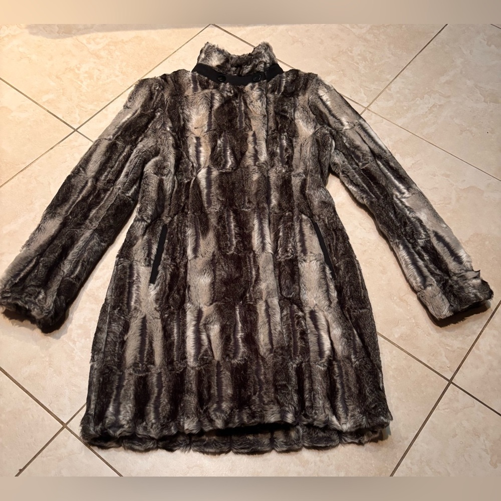 W118 by Walter Baker Faux Fur Coat in Black , White and Gray
